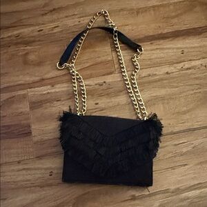 Black Fringe Chain-Handle Crossbody Bag
